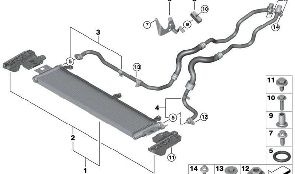 Soporte para Tubo de Enfriador de Aceite para BMW Serie 2 G42, Serie 3 G20, G21, Serie 4 G22, G23, G26 (OEM 17228654878). Original BMW