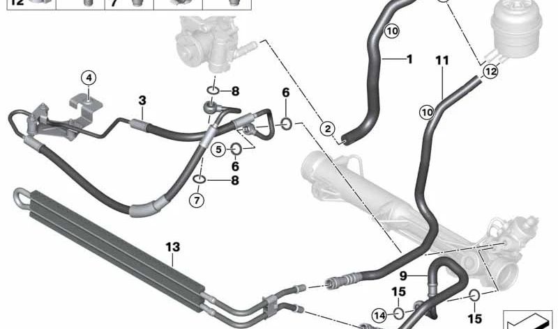 Expansion hose for BMW 3 Series E90, E91, E92, X1 E84 (OEM 32416784347). Original BMW