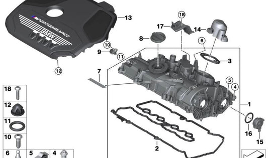 Cubierta de la culata para BMW Serie 1 F40, Serie 2 F44, F45N, F46N, G42, Serie 3 G20, G21, G28, Serie 4 G22, G23, G26, Serie 5 G30, G31, Serie 6 G32, Serie 7 G11N, G12N, X1 F48, X2 F39, X3 G01, X4 G02, X5 G05, X6 G06, Z4 G29, Mini F54, F55, F56, F57, F60