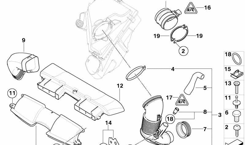 Tubo de admisión de aire OEM 13717808156 para BMW E90, E91, E92, E93. Original BMW.