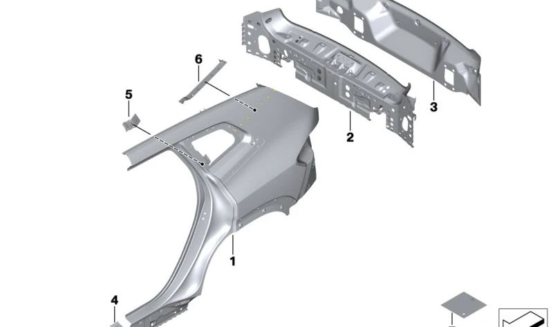 Refuerzo de pilar C superior izquierdo OEM 41009629689 para BMW (Série 3: E46, E90, E91, E92, E93). Original BMW.