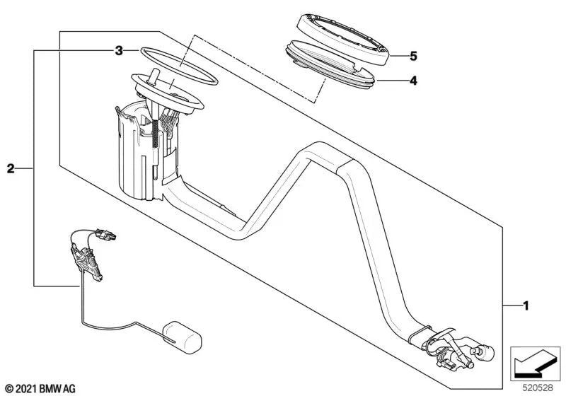 Unidad de suministro derecha con bomba en el tanque para BMW E60, E60N, E61, E61N (OEM 16117373505). Original BMW.