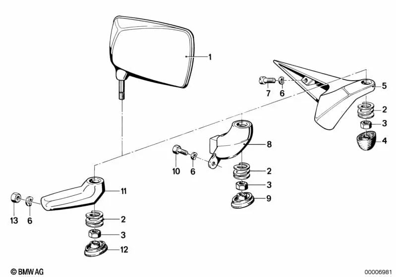 Right mirror base for BMW E46, F30, F80 (OEM 46631238882). Original BMW.