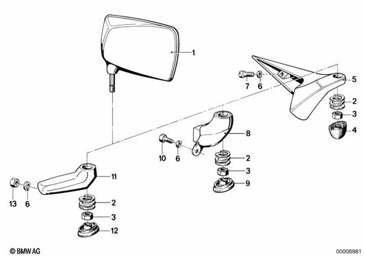 Rechter Spiegelfuß für BMW E46, F30, F80 (OEM 46631238882). Original BMW.