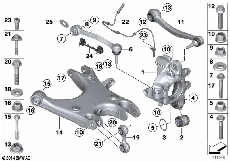 Brazo de dirección con rótula para BMW Serie 5 F10, Serie 6 F06, F12, F13 (OEM 33322284132). Original BMW.