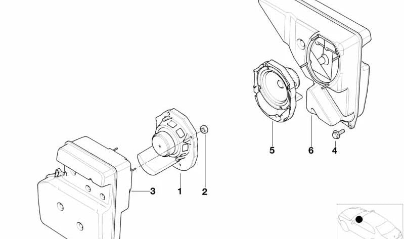 Caja de altavoz izquierda para BMW E52 Z8 (OEM 65138380571). Original BMW