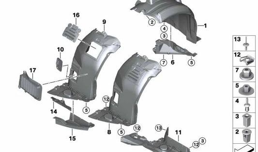 Cubierta del paso de rueda delantero izquierdo para BMW Serie 3 E92, E93 (OEM 51717192719). Original BMW