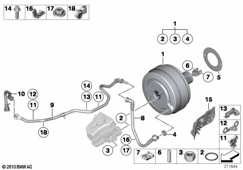 Vacuum line for BMW E81, E82, E87N, E88, E90, E91, E92, E93, E84 (OEM 11667551464). Genuine BMW.