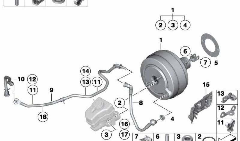 Conducto de vacío para BMW Serie 1 E82, E88, Serie 3 E90, E91, E92, E93 (OEM 11667570497). Original BMW.