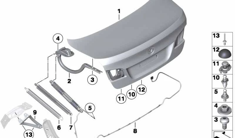 Dobradiça direita do tronco OEM 41627204238 para BMW F10, F18. BMW original.