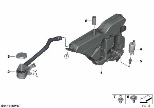 Depósito del Sistema de Lavado de Parabrisas para BMW G21 (OEM 61669478353). Original BMW.