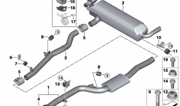 Tubo intermedio para BMW G11, G12 (OEM 18308637981). Original BMW