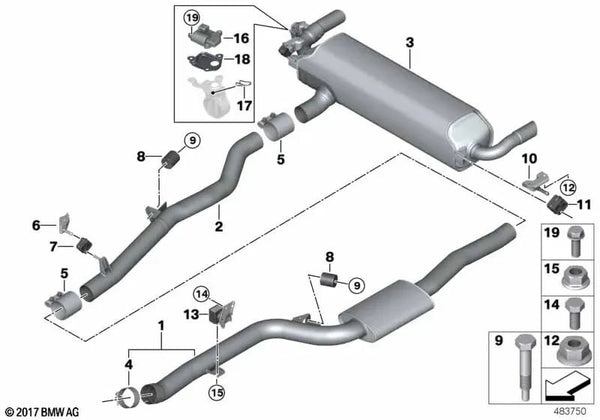 Tubo intermedio para BMW G32, G32N, G11, G11N (OEM 18308637731). Original BMW