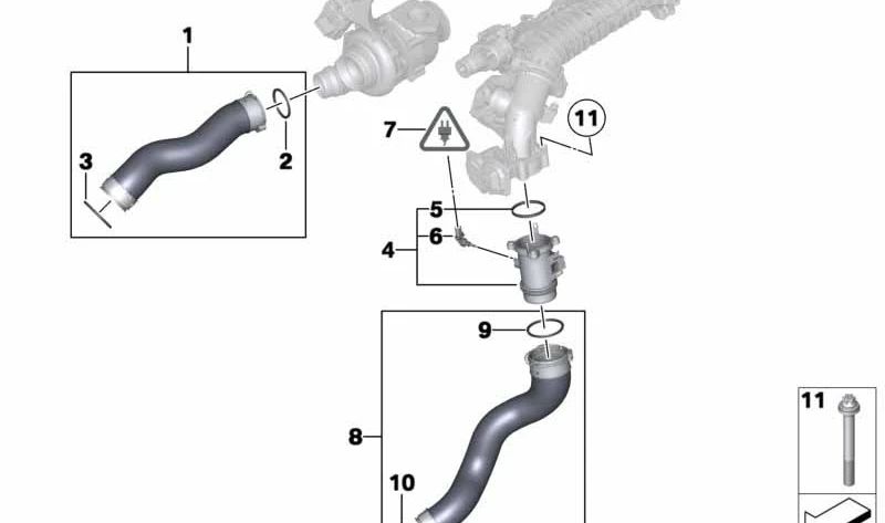 Conducto de aire de carga para BMW Serie 3 E90N (OEM 11618511414). Original BMW