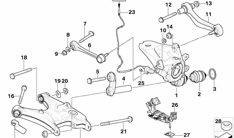 Brazo de control izquierdo para BMW E53 (OEM 33326770859). Original BMW.