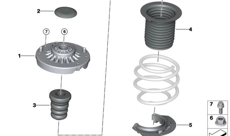 Cojinete de apoyo OEM 31306889451 para BMW (F20, F21, F22, F23, F30, F31, F32, F33, F34, F36, F80, F82, F83). Original BMW.