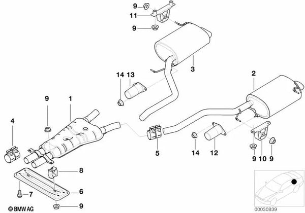 Silenciador trasero izquierdo para BMW E38 (OEM 18101438569). Original BMW