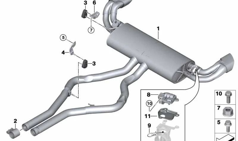 Silenciador trasero para BMW F15 (OEM 18307645676). Original BMW