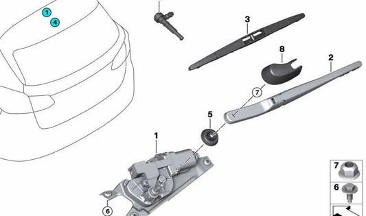 Motor del limpiaparabrisas trasero para BMW Serie 2 F45, F45N (OEM 67637442325). Original BMW.