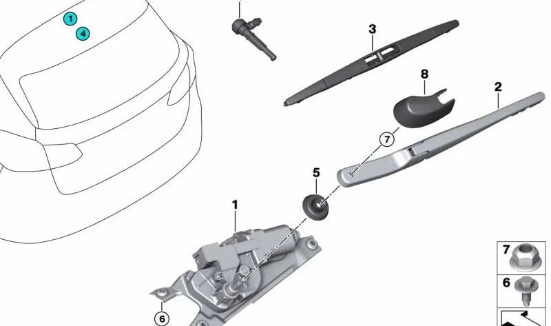 Boquilla del lavaparabrisas trasero OEM 61687320256 para BMW F45, F48, F39. Original BMW.