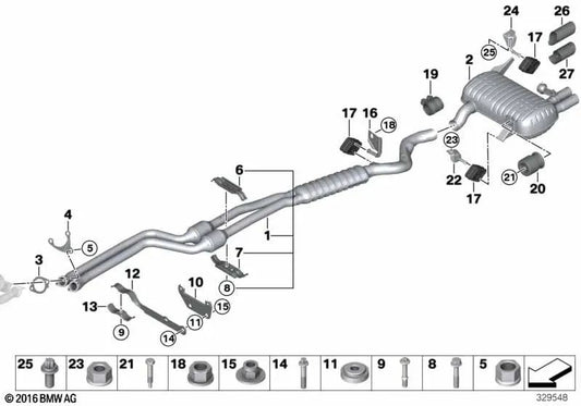 Retaining plate for BMW 1 Series E81, E82, E87, E87N, E88, 3 Series E36, E46, E90, E90N, E91, E91N, E92, E92N, E93, E93N, X1 E84, Z4 E85 (OEM 18301432594). Genuine BMW