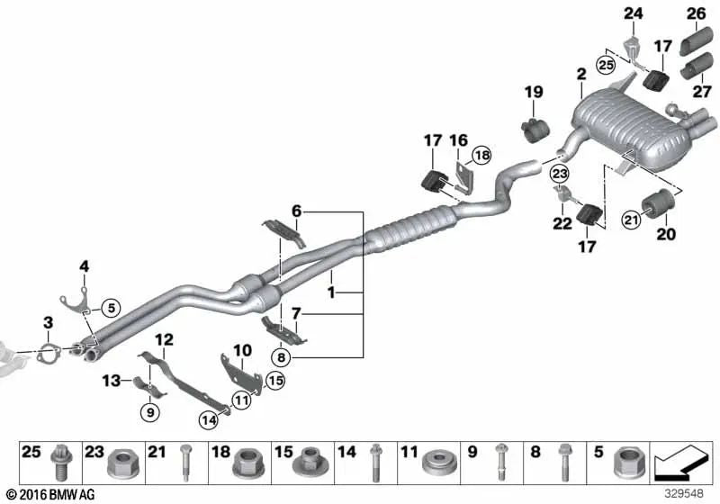 Tuberías de escape con silenciador delantero para BMW E90, E91, E92, E93 (OEM 18307647127). Original BMW.