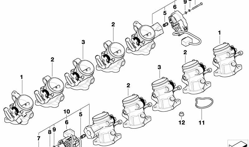 Cuerpo de mariposa para BMW E60, E61N, E63, E64 (OEM 13547834831). Original BMW