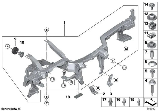 Halterung für rechte Tunnelverstärkung für BMW F90, G30, G31, G38, G11, G12, F91, F92, F93, G14, G15, G16 (OEM 51459297650). Original BMW