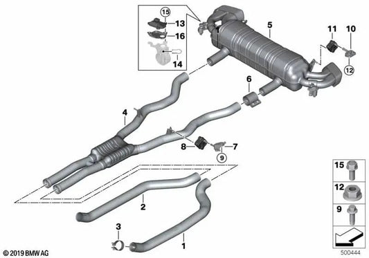 Rear silencer with exhaust valve for BMW G30, G30N (OEM 18309896667). Genuine BMW