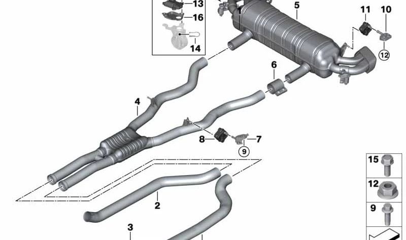 Tubo delantero izquierdo para BMW Serie 5 G30, G30N, Serie 8 G14, G15, G16 (OEM 18308482893). Original BMW