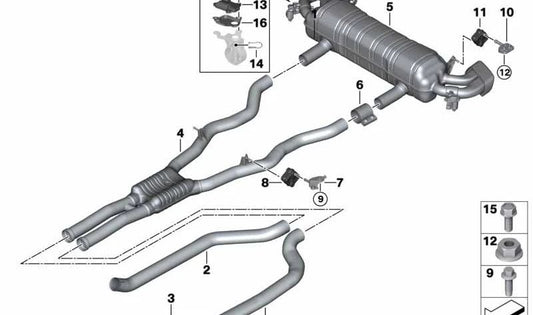 Tubo delantero izquierdo para BMW Serie 5 G30, G30N, Serie 8 G14, G15, G16 (OEM 18308482893). Original BMW