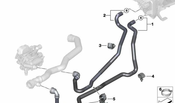 Manguera de retorno del refrigerante OEM 64219354464 para BMW G01, G02. Original BMW.