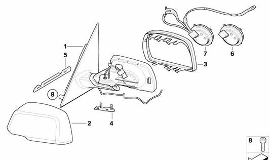 Espejo lateral calefactado derecho para BMW X3 E83 (OEM 51163452706). Original BMW