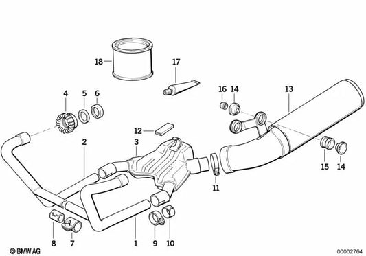 Abrazadera de tensión derecha para BMW F07, F10, F11, F06, F12, F13, F01N, F02N (OEM 18211457664). Original BMW.