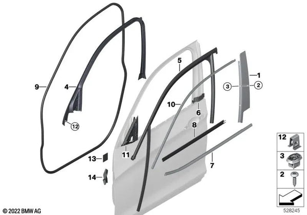 Revestimiento columna B puerta delantera derecha para BMW F25 (OEM 51337250378). Original BMW.