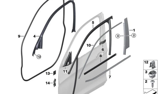 Cubierta del marco de la ventana puerta delantera derecha para BMW X3 F25 (OEM 51337205584). Original BMW