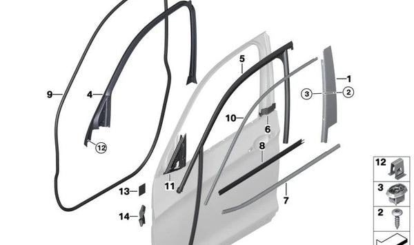 Guía de Ventana Puerta Delantera Izquierda para BMW F26 (OEM 51337454165). Original BMW