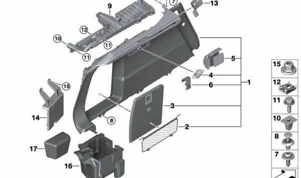 Cubierta de soporte respaldo izquierdo OEM 51477933589 para BMW G06, F96. Original BMW.