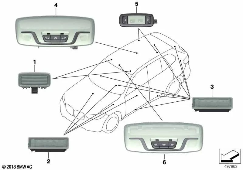 Luz interior del techo panorámico, izquierda para BMW G05, G07 (OEM 63317911117). Original BMW