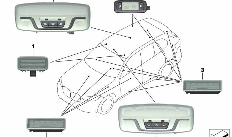 Luz interior techo panorámico izquierda para BMW X5 F95, G05, X7 G07 (OEM 63317911115). Original BMW