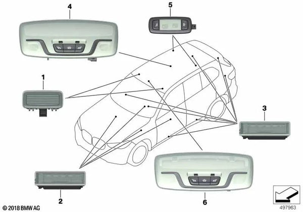 Luz interior techo panorámico derecha para BMW X5 G05, X7 G07 (OEM 63317911120). Original BMW