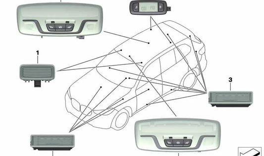 Luz de lectura interior LED trasera central para BMW G07 (OEM 63317911121). Original BMW.