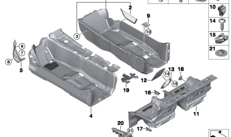 Revestimiento del suelo delantero derecho para BMW I12, I15 (OEM 51477351108). Original BMW