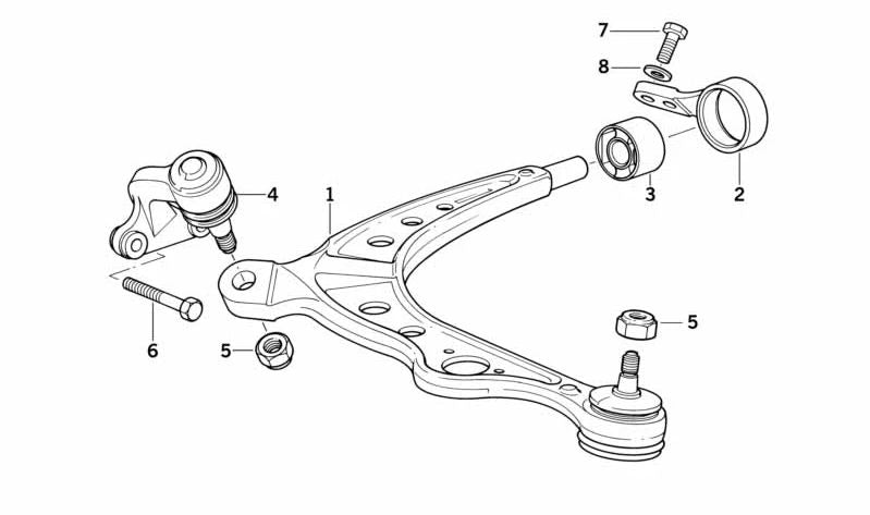 Brazo de suspensión delantero derecho OEM 31121093882 para BMW E34. Original BMW.