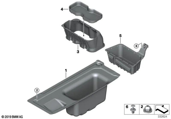 Bandeja de almacenaje para maletero para BMW Serie 5 F10, F11, F18N (OEM 51477261616). Original BMW