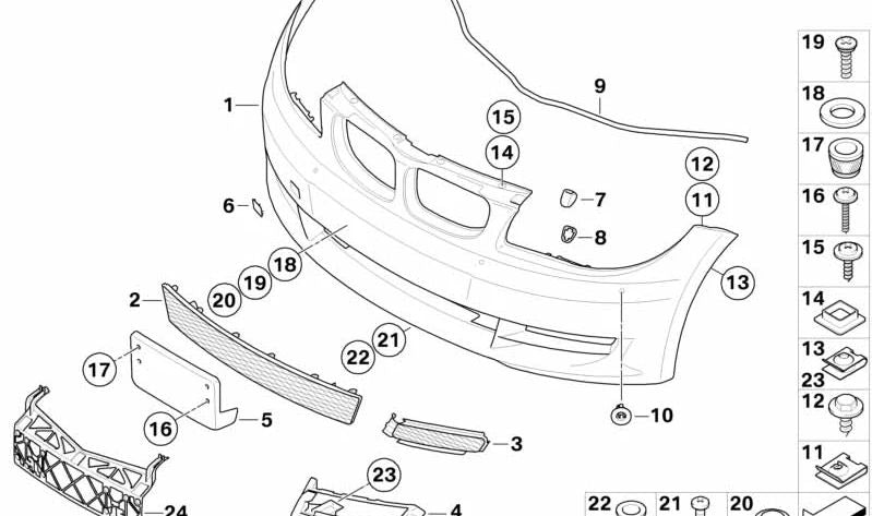 Right fog light bracket for BMW E82, E88 (OEM 51117178712). Original BMW