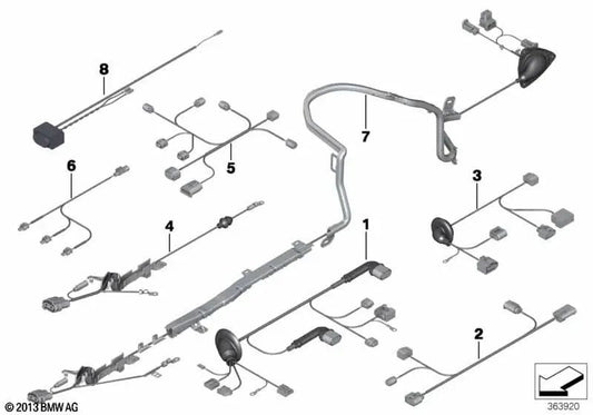 Cableado freno de estacionamiento eléctrico para BMW Serie 5 F10, Serie 6 F06, F12, F13 (OEM 61129325543). Original BMW.