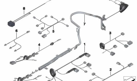 Kit cableado freno de mano eléctrico OEM 61129247915 para BMW (F10, F11). Original BMW.