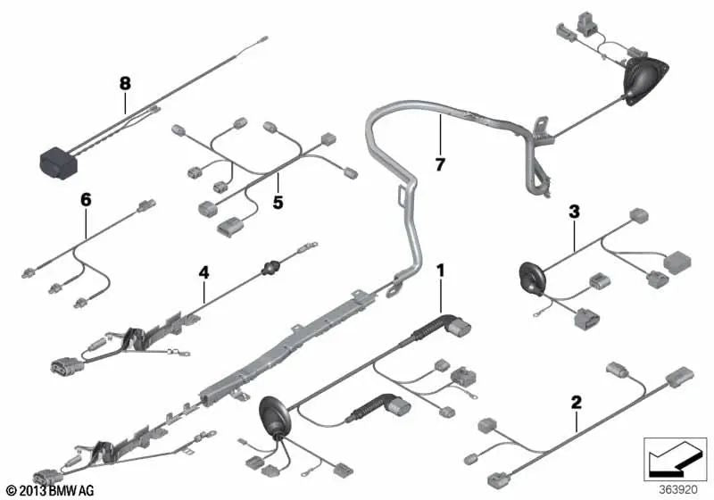 Kabelado del freno de estacionamiento eléctrico para BMW Serie 6 F06, F12, F13 (OEM 61129325553). Original BMW