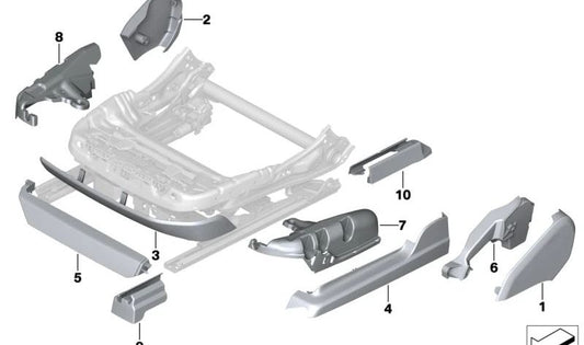 Embellecedor de carril de asiento exterior derecho para BMW G70 (OEM 52105A41B04). Original BMW.